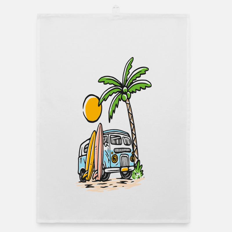 Tropical surf bus on the palm beach Organic dish towel