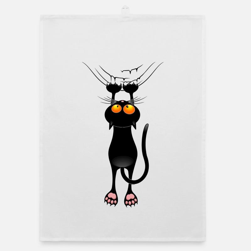 Funny Cat Meme Hanging on Fabric Curtain Organic dish towel
