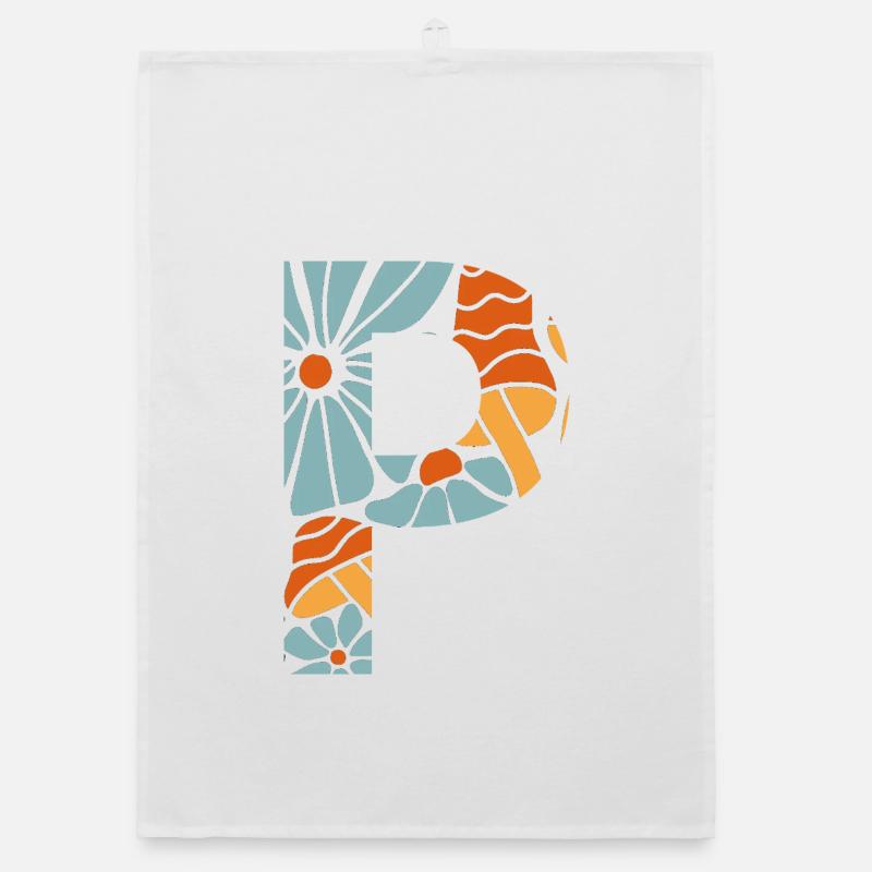 Lettre p fleurs groovy idée cadeau  Torchon bio