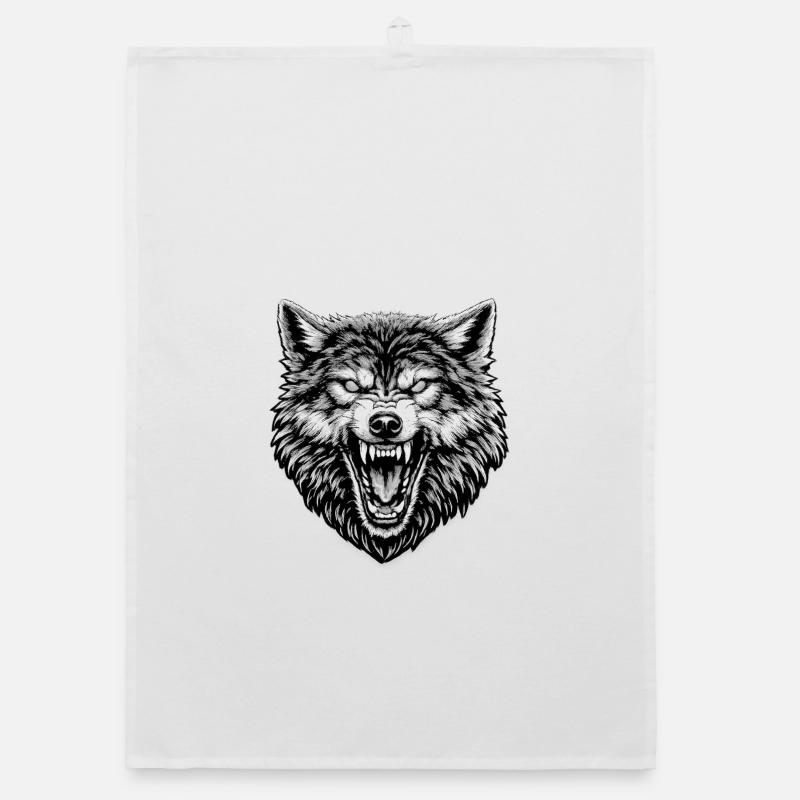 Black White Wolf Head Organic dish towel