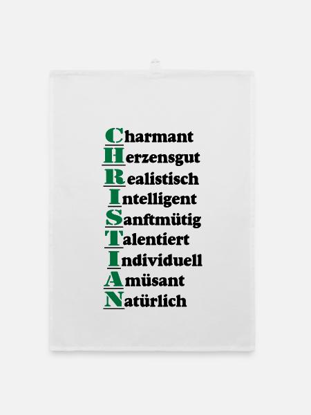 Christian Vorname,Namensschild,Name,Fun Shirt (25) - Organic Geschirrtuch - Weiß - Vorne