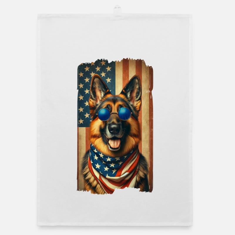 German Shepherd with USA Flag Organic dish towel