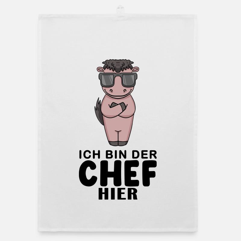 Chef Spruch mit Pferd Motiv - Organic Geschirrtuch - Weiß
