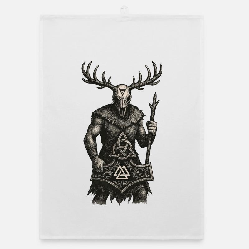 Wächter des Waldes | Valknut & Mjölnir Totem Organic Geschirrtuch