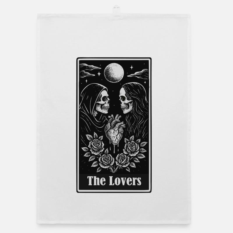Skeleton Lovers Gothic Tarot Heart Design Organic dish towel