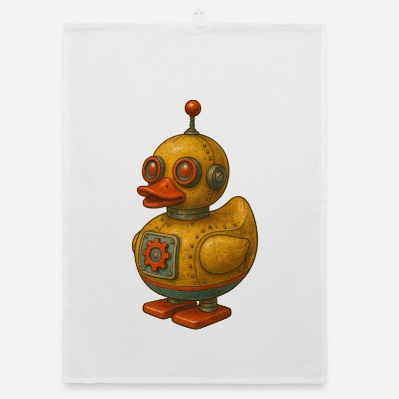 Retro Tin Robot Duck Organic dish towel
