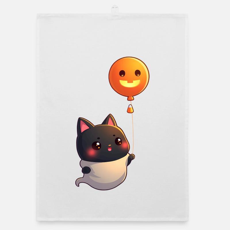 Chat d’Halloween avec citrouille d’Halloween Torchon bio