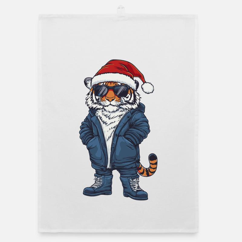 Tiger Christmas Winter Organic dish towel