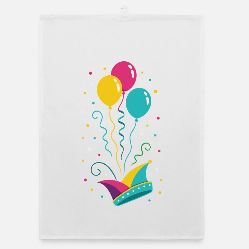 Karneval Narrenkappe mit Ballons & Konfetti Organic Geschirrtuch