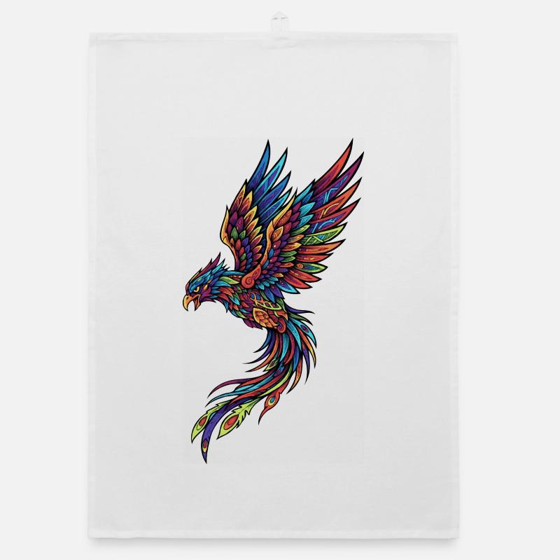 Neon Phoenix on Black Organic dish towel