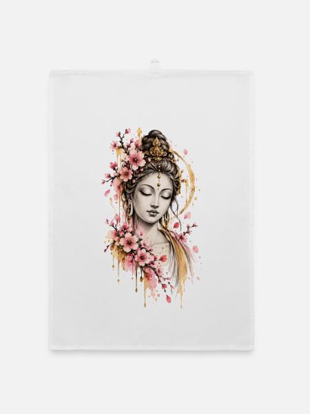 Vintage Buddha Illustration - Organic Geschirrtuch - Weiß