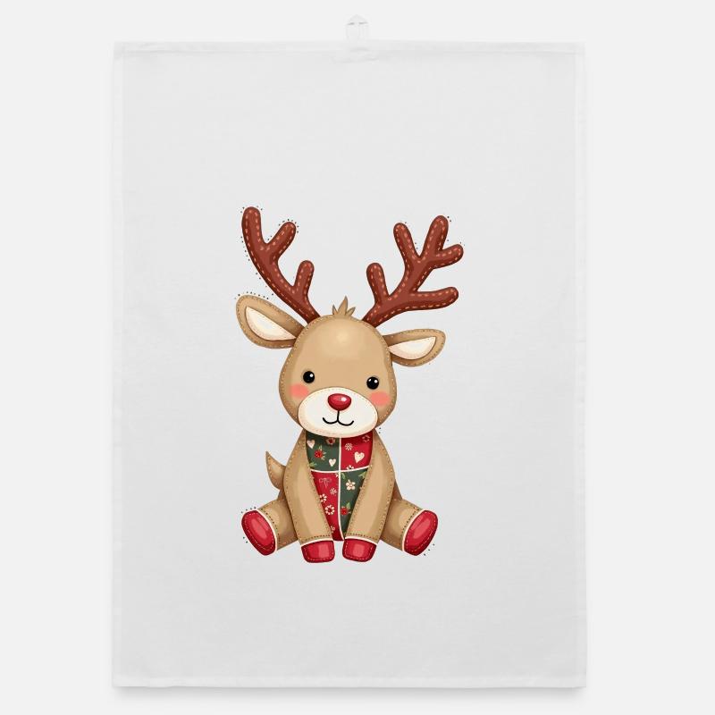 Patchwork Reindeer Winter Love Organic dish towel