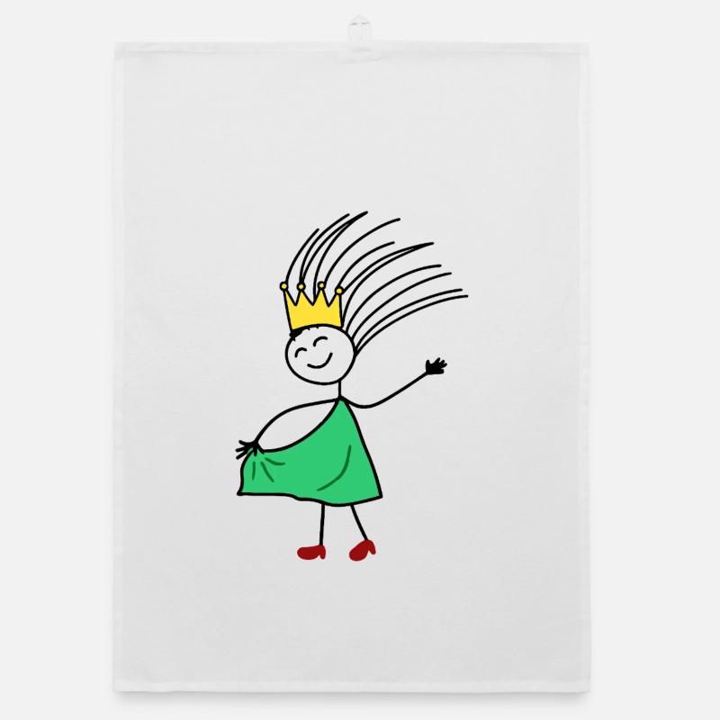 Joie Couronnée : Sketch minimaliste de princesse - Torchon bio - blanc