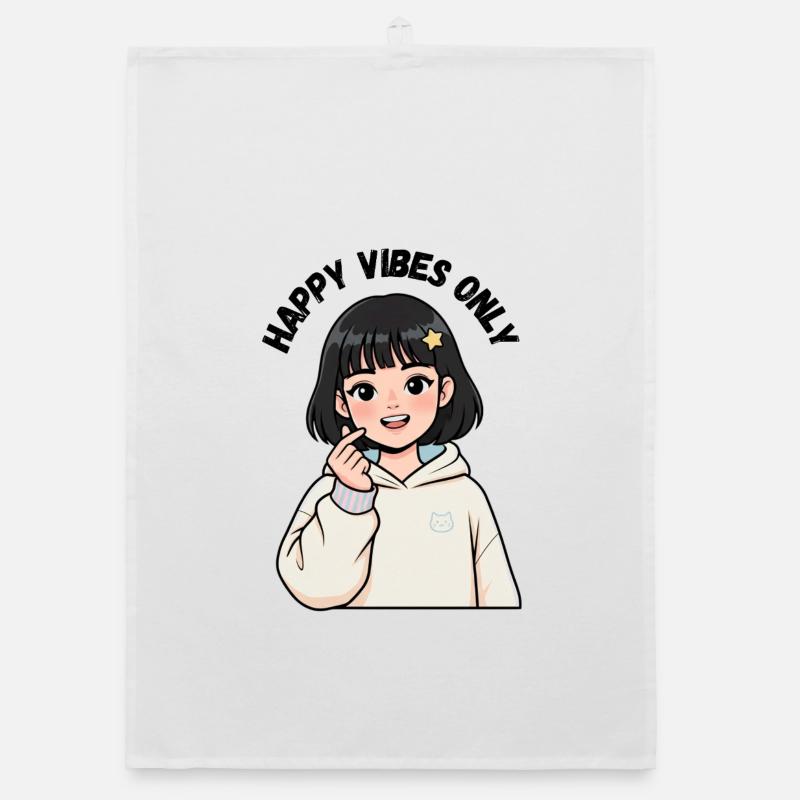 Cremefarbenes Sweatshirt mit Kawaii Mädchen Organic Geschirrtuch