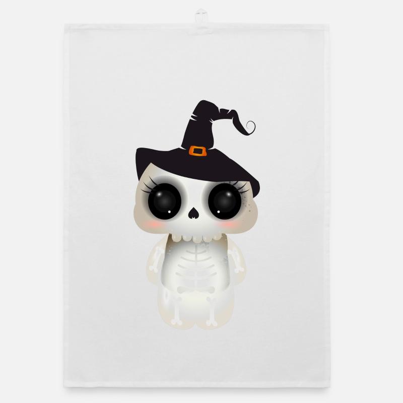 Crâne mignon avec chapeau de sorcière noir Torchon bio