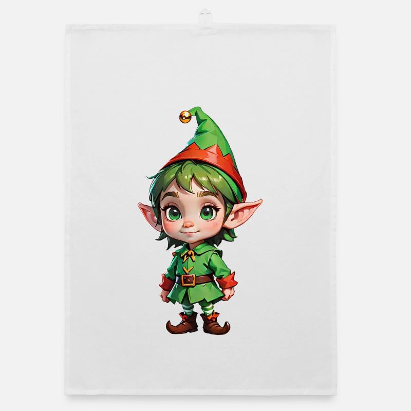 Mignon petit lutin de Noël - Torchon bio - blanc