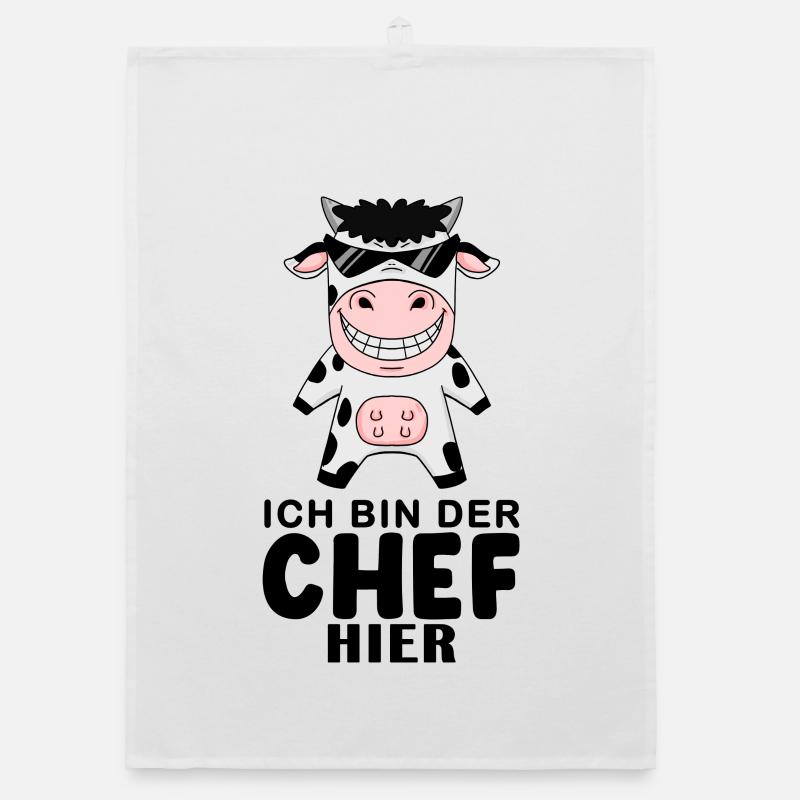 Chef Spruch mit Kuh Motiv Organic Geschirrtuch