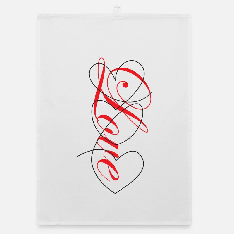 Heart Font Love: Red Script Hearts Organic dish towel