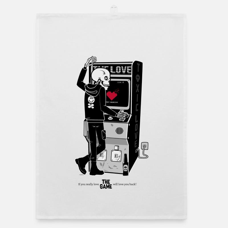 Skeleton at Retro Arcade Heartbreak Organic dish towel