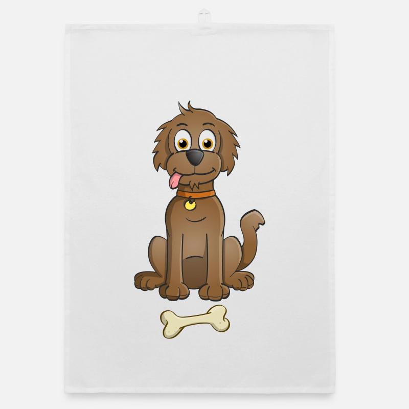 Fröhliches Bild eines braunen Hundes mit Knochen Organic Geschirrtuch