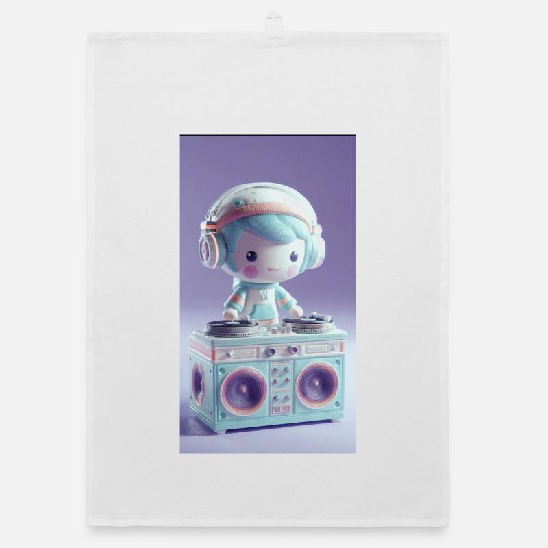 Pastel DJ Doll at Turntable Organic dish towel