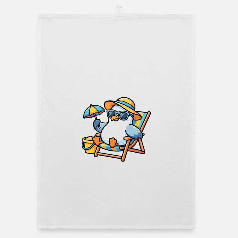 Sun-style beach penguin Organic dish towel