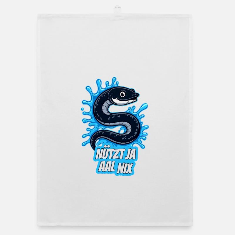 german pun "Nützt ja Aal Nix" Cartoon eel curls  Organic dish towel