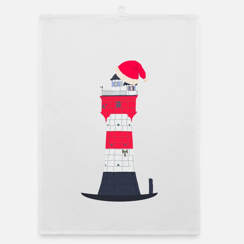 Christmas, Red Sand Lighthouse with Red Hat Organic dish towel
