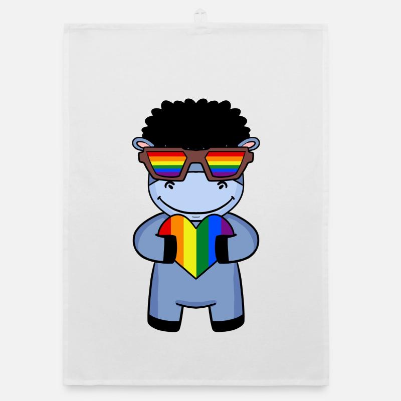 Regenbogen - Esel mit Brille und Herz Organic Geschirrtuch