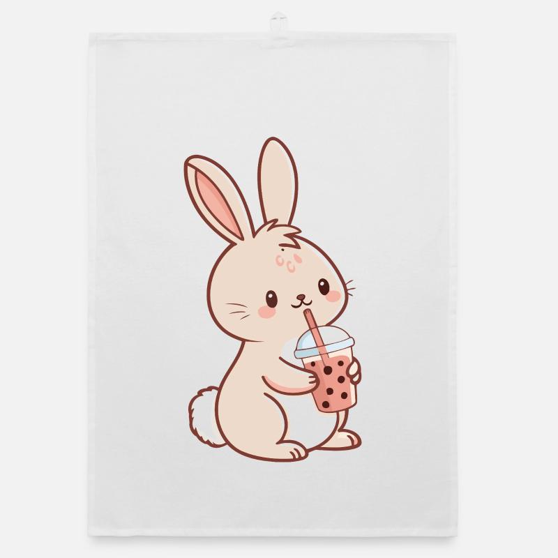 Kawaii Bunny and Bubble Tea Organic dish towel