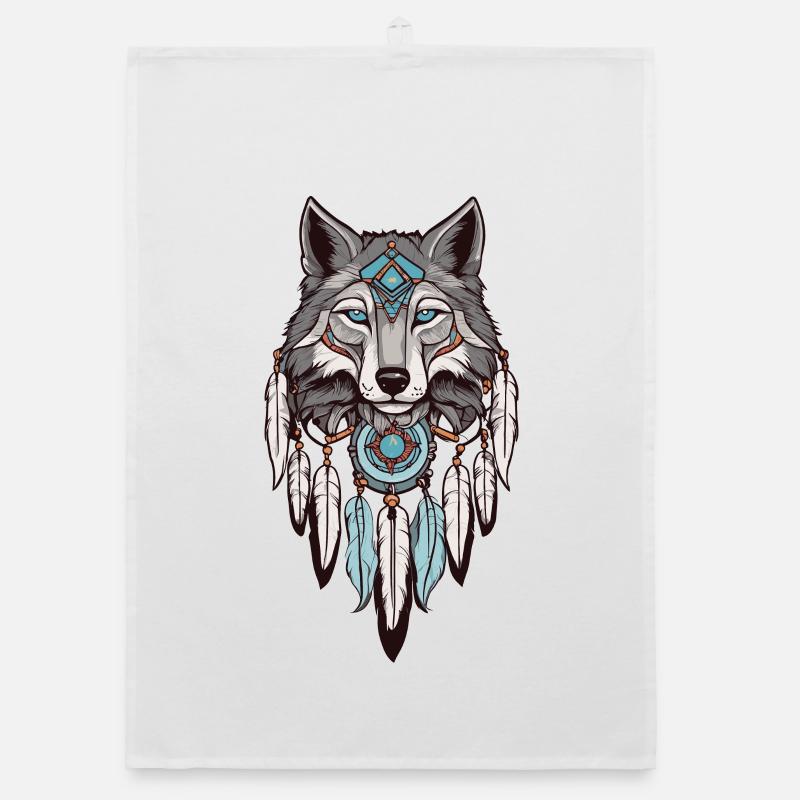 Wolf Traumfänger - Organic Geschirrtuch - Weiß
