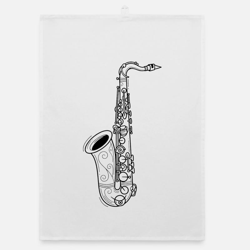 Saxophone Ornament Sketch Organic dish towel