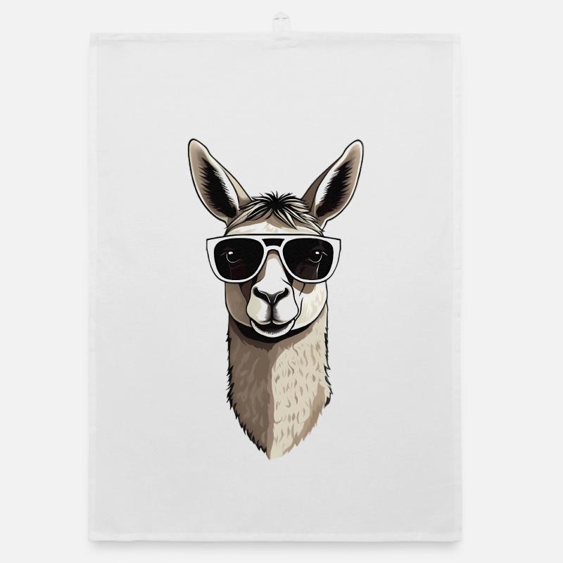 Lama mit Sonnenbrille Organic Geschirrtuch