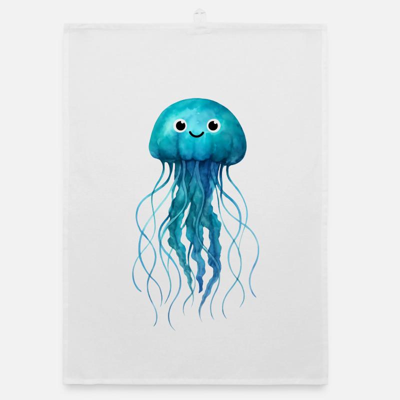 Méduse aquarelle mignonne Torchon bio