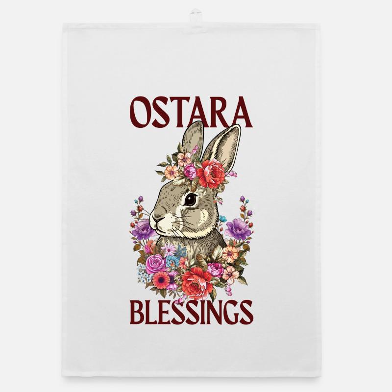 Bénédictions d’Ostara Joyeuses fleurs de lapin de Pâques Torchon bio