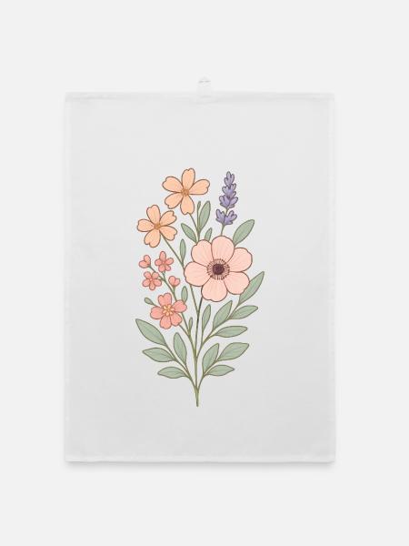 Pastel Flowers Watercolor Bouquet - Organic dish towel - white - Front