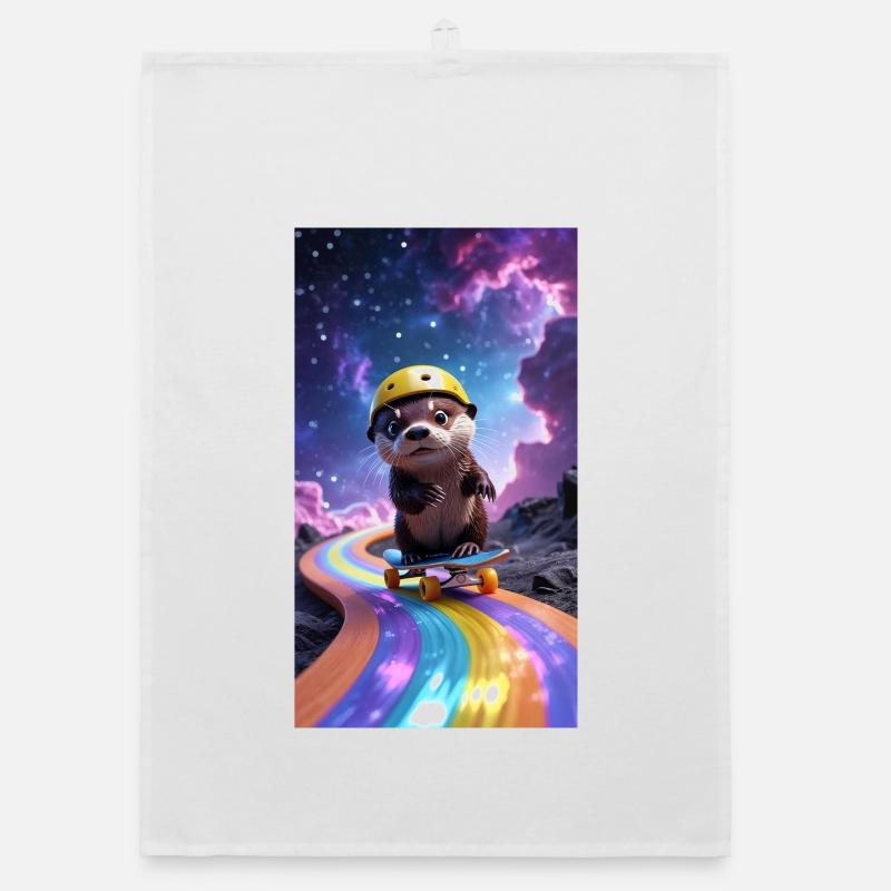 Loutre de l’espace avec planche à roulettes Torchon bio