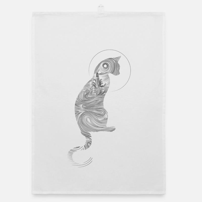 Abstract Cat with Moon Background Organic dish towel