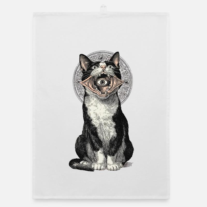 Mystical cat nightmare with an eye Organic dish towel
