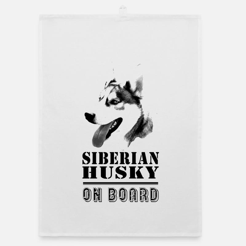 Husky on Board - Organic Geschirrtuch - Weiß