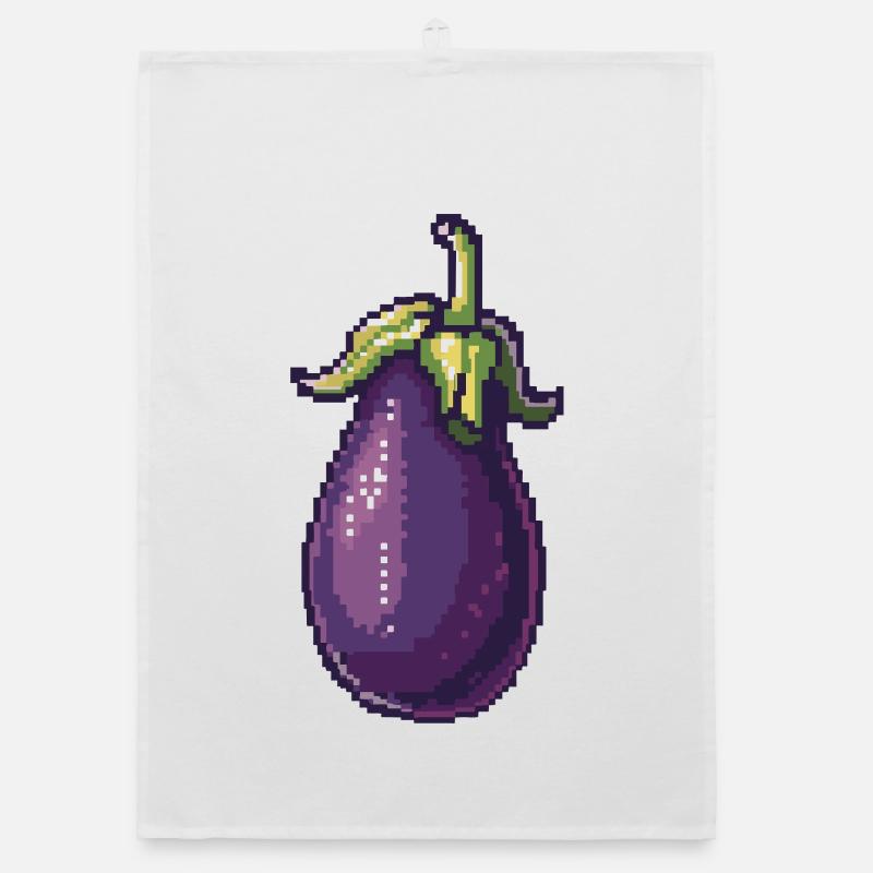 Retro Pixel Eggplant Illustration Organic dish towel