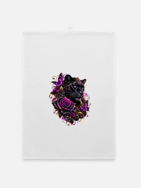 Schwarzer Panther mit Neon-Aura - Organic Geschirrtuch - Weiß