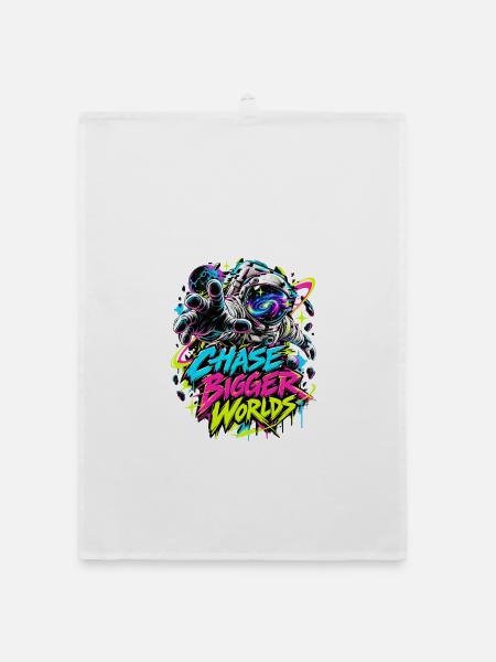 Chase Bigger Worlds – Neon Astronaut - Organic Geschirrtuch - Weiß - Vorne