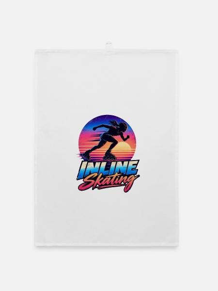 Inline Skating Retro Sunset – Skater - Organic Geschirrtuch - Weiß - Vorne