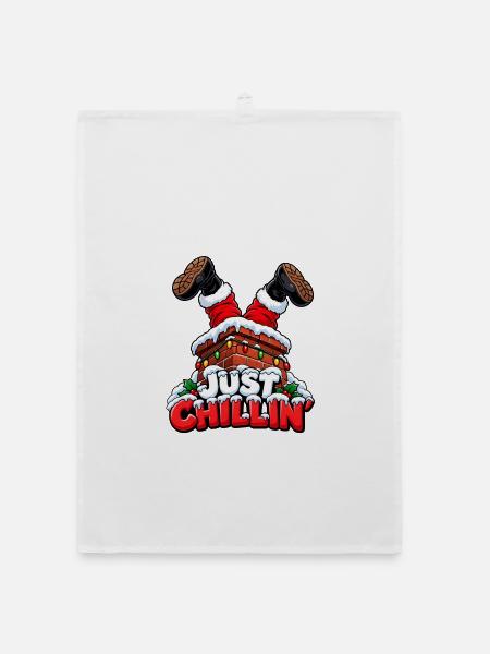 Just Chillin’ – Weihnachtsmann steckt im Kamin - Organic Geschirrtuch - Weiß - Vorne