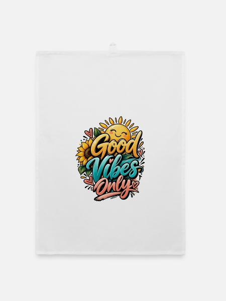 Good Vibes Only Positive Vibes Sonnenblume & Sonne - Organic Geschirrtuch - Weiß - Vorne