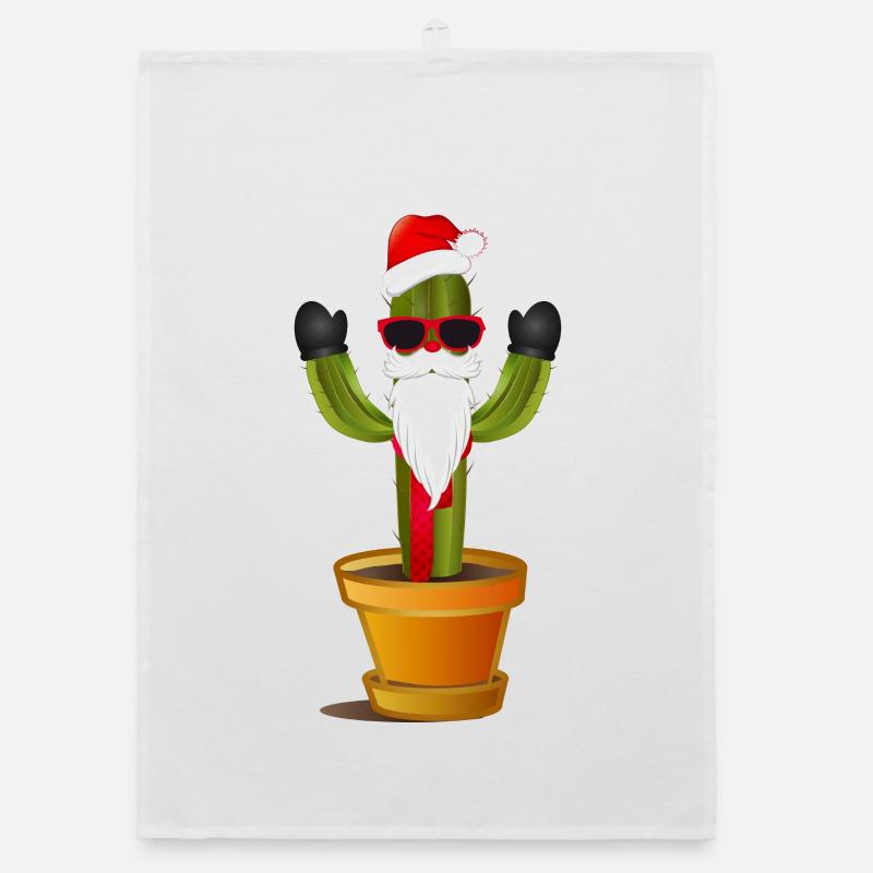 drôle de cactus Père Noël pour Noël Torchon bio