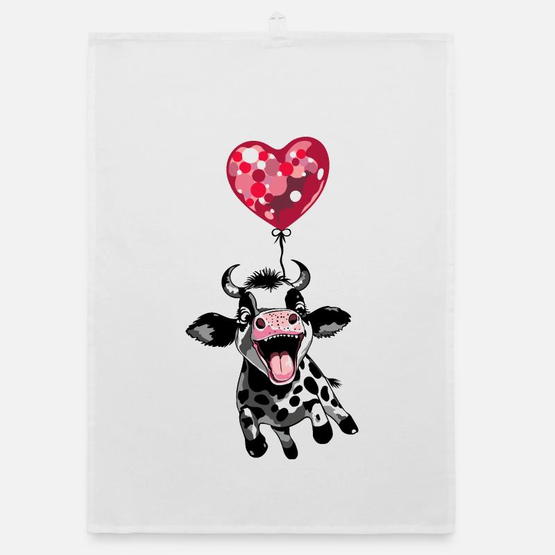 Springendes Kälbchen mit Herzballon - Kuh Kalb Organic Geschirrtuch