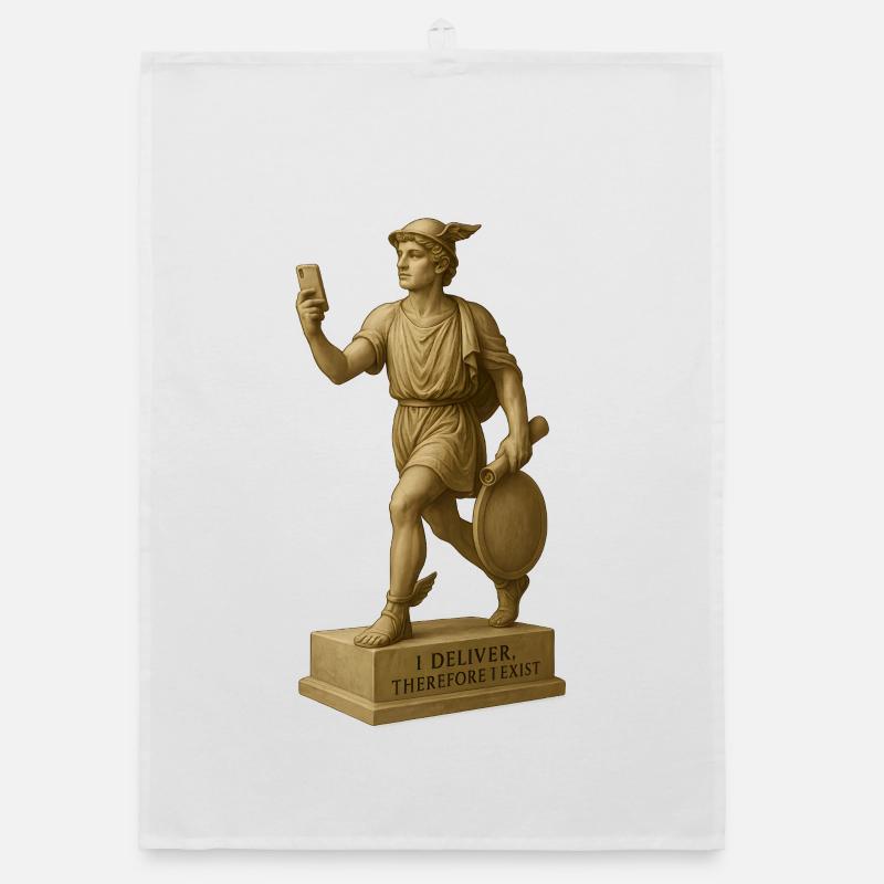 Ancient philosopher figure with smartphone Organic dish towel