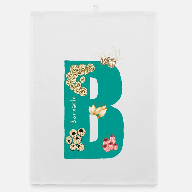 Lettre B avec éléments naturels Bleu Vert Torchon bio